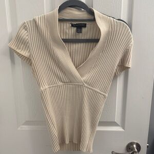 INC International Concepts Cream Ribbed Top